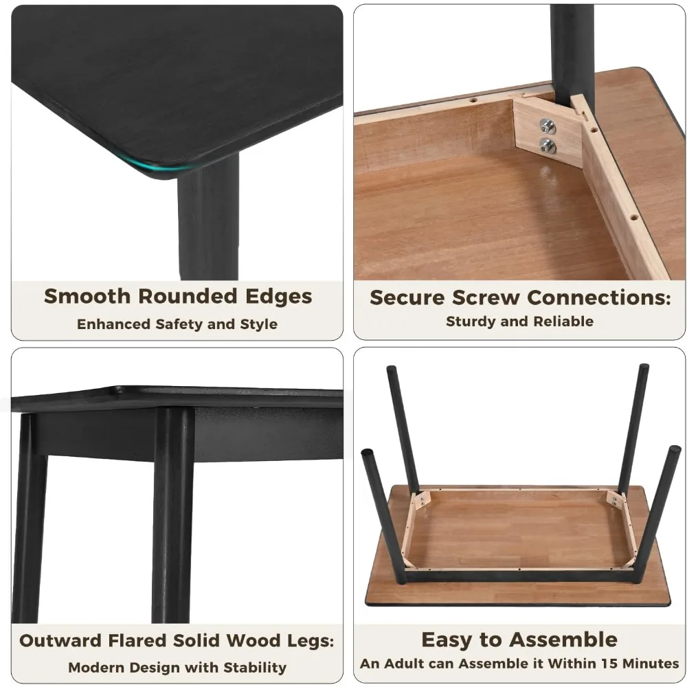 Modern Oak Rectangle Dining Table, 47.2 Solid Wood Kitchen Table, Easy Assembly, Black