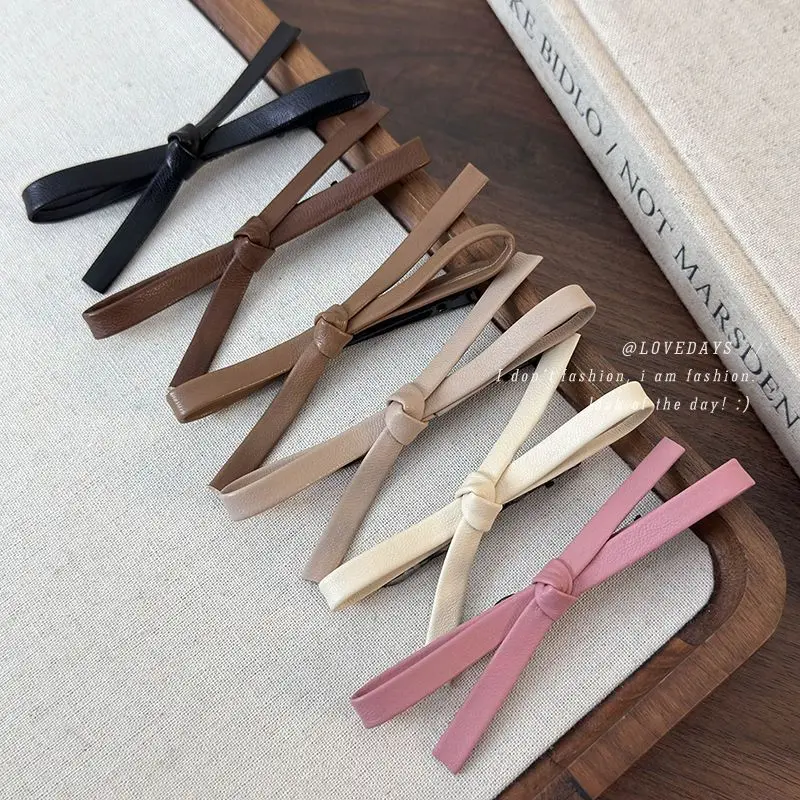 

Hair Clip Leather Brown Retro Minimalist Side Fringe Bangs Holder Elegant Trendy Lightweight All Match Daily Headwear Women