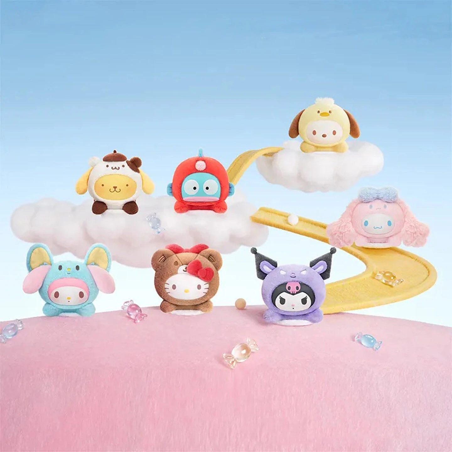 Authentic Hellokitty Sweet Whispers Stickers Series Plush Charm Blind Box My Melody Anime Keychain Dolls Pendant Decoration Gift