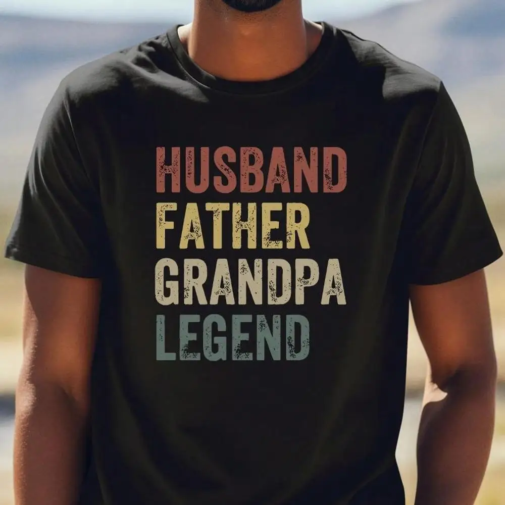 1 Piece, 100_ Cotton T-Shirt, HUSBAND FATHER GRANDPA LEGEND Print Men s Round Neck Short-Sleeve T-Shirt, Casual Comfortable Top, Father s Day T-S