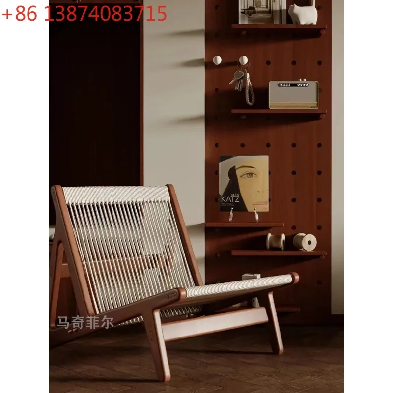 Household balcony lounge chair, solid wood retro Nordic single