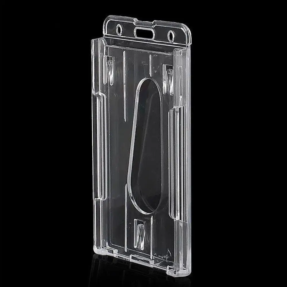 

New Clear Vertical Hard Plastic Badge Holder Double Card ID Transparent 10x6cm Credit Card Holder