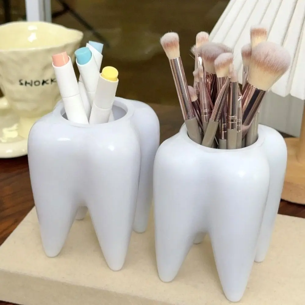 Large Capacity Tooth-Shaped Storage Boxes PVC White Pen Holder Organizer Boxes