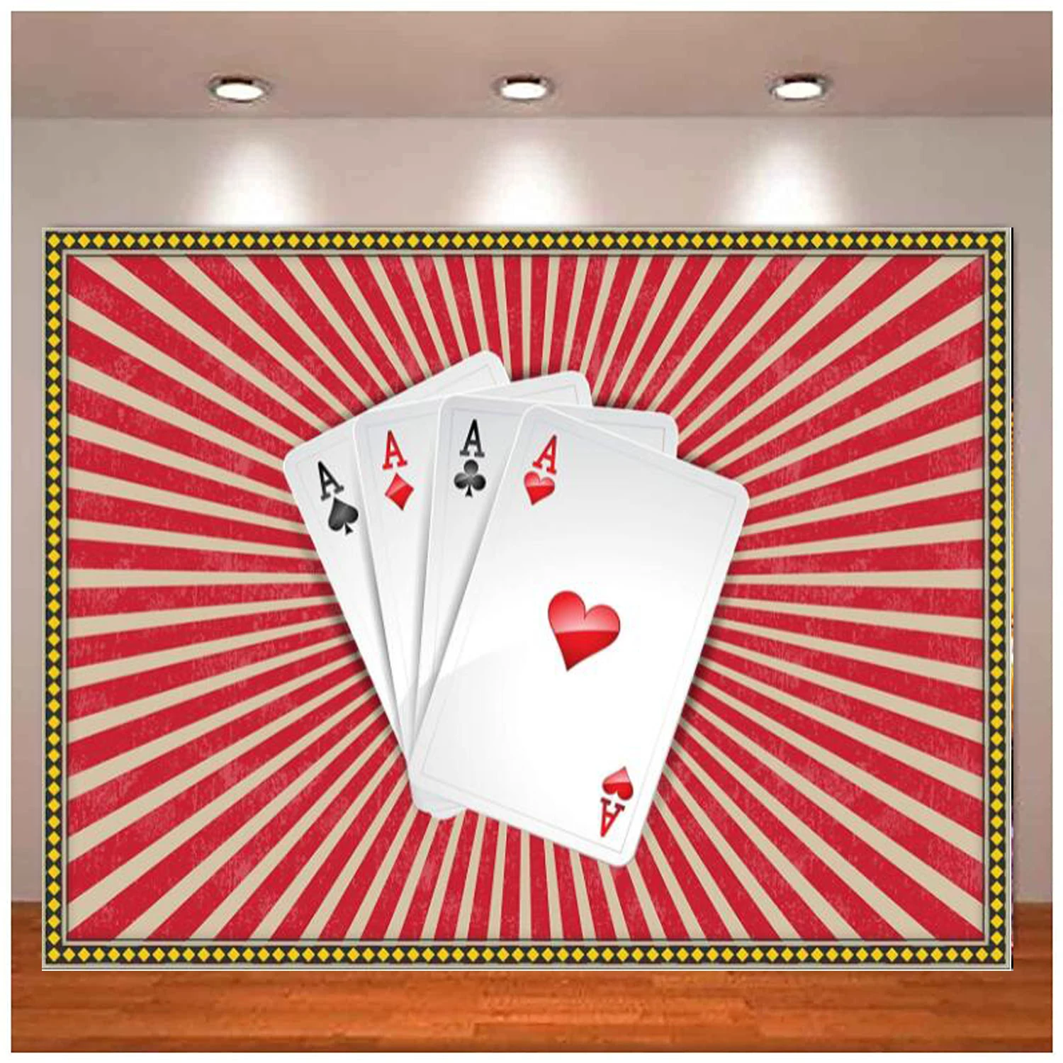 

Casino Backdrop Playing 4A Cards Radiate Brilliant Light Photo Poker Decoration Hip hop Graffiti Wall For Adults Background