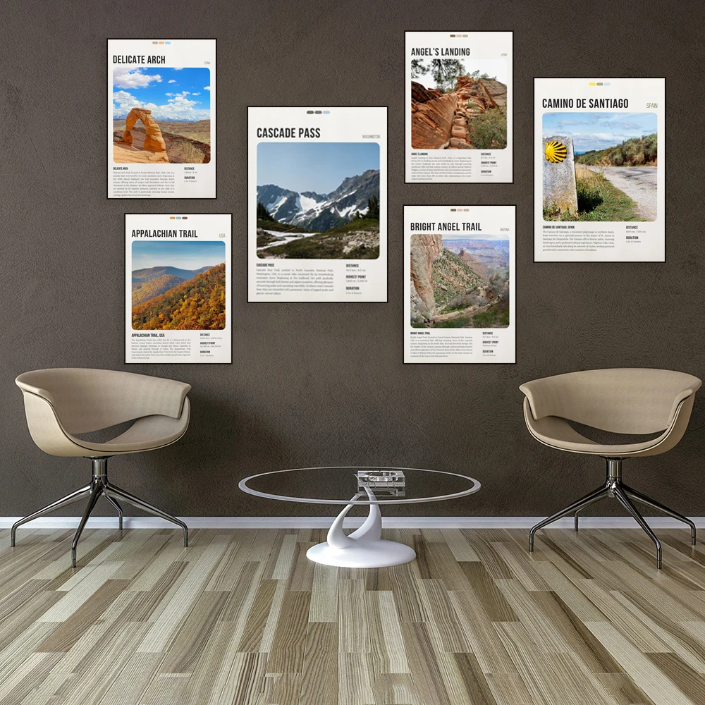 Cascade Pass, Bright Angel Trail, Alum Cave Trail, Hayduk Pass, Torres del Paine, Mount Everest, Appalachian Trail map poster