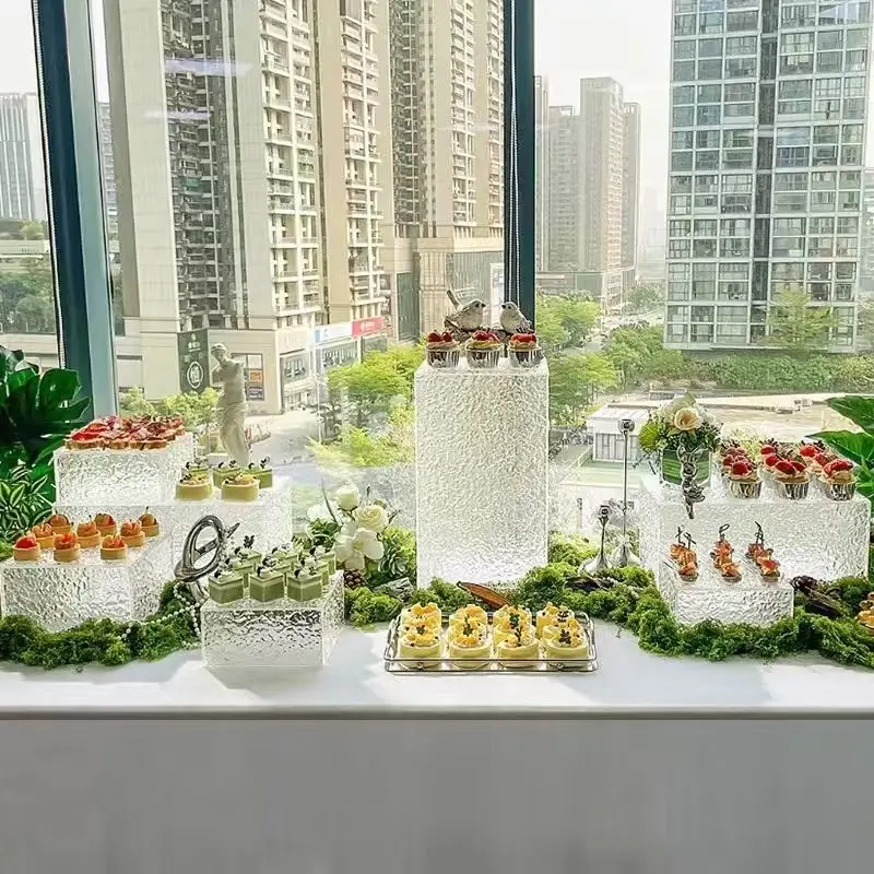 Mesa de postre acrílica para boda, cumpleaños, pastel, magdalenas, soporte para alimentos, estante de exhibición, descanso para té, accesorios para cafetería
