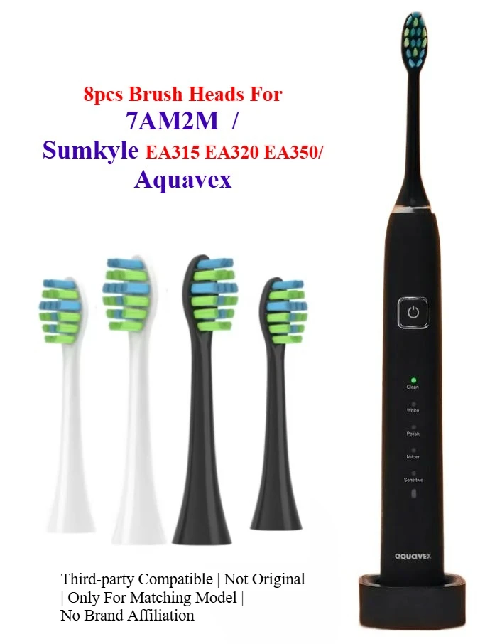 

8pcs Replacement Brush Heads For 7AM2M / Sumkyle EA315 EA320 EA350/ Aquavex Pro White Sonic Electric Toothbrush Soft Bristle