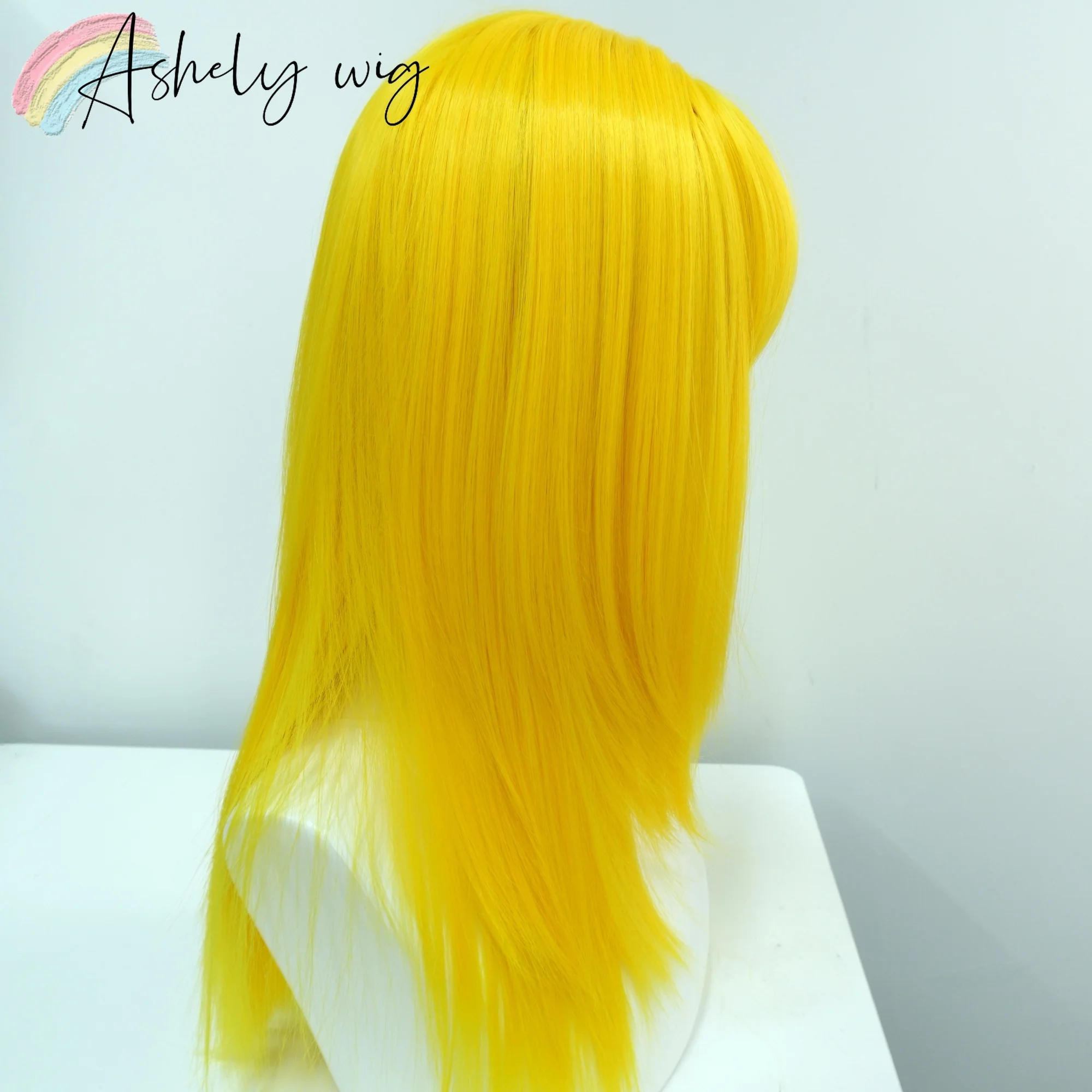Yellow Wig for Women Cosplay Wig with Bangs 16inch Hair with Layers High Temperature Fibers Synthetic Wigs Lolita Hallowmas