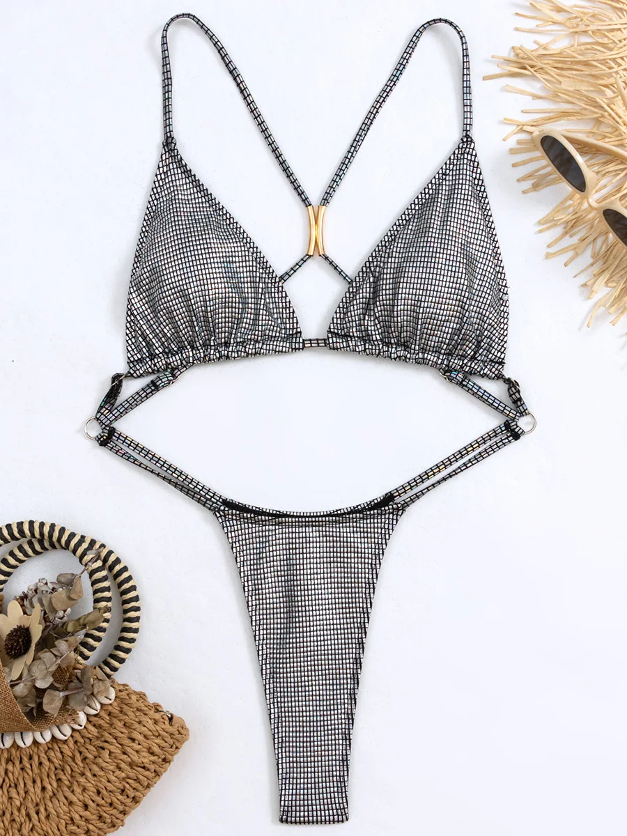 Shiny PU Leather Extreme Mini String Thong Monokini Backless Women Swimwear One Piece Swimsuit Female High Cut Bathing Suit Swim