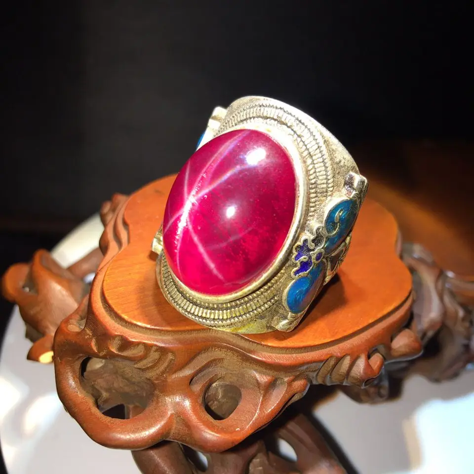 Old silver ring hand-set star gemstone double butterfly Tibetan silver transfer open ring jewelry, single price