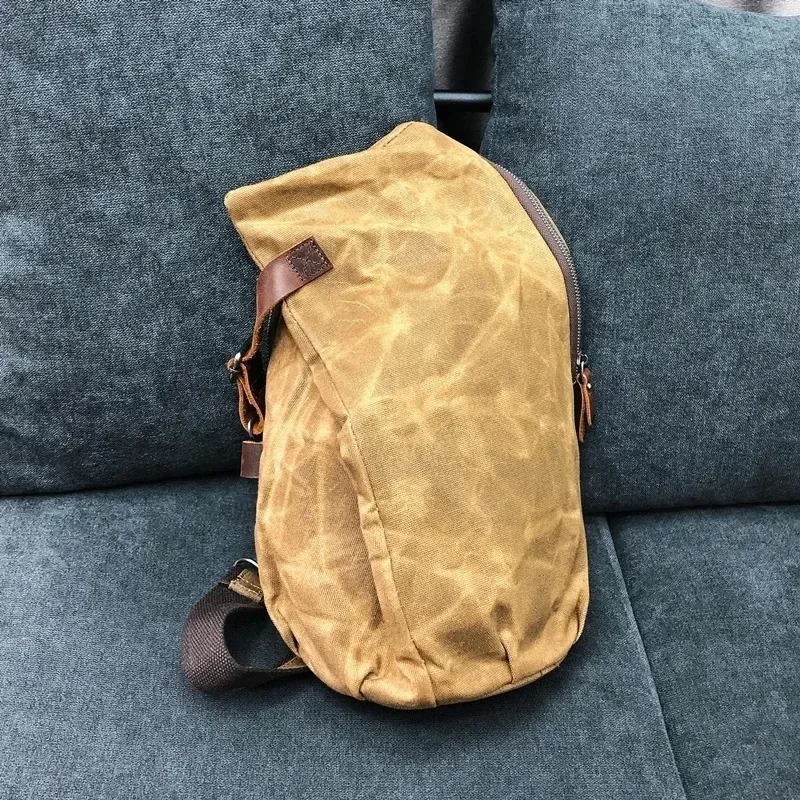 

Mens Vintage Shoulder Bag Waterproof Waxed Canvas Chest Backpack Casual