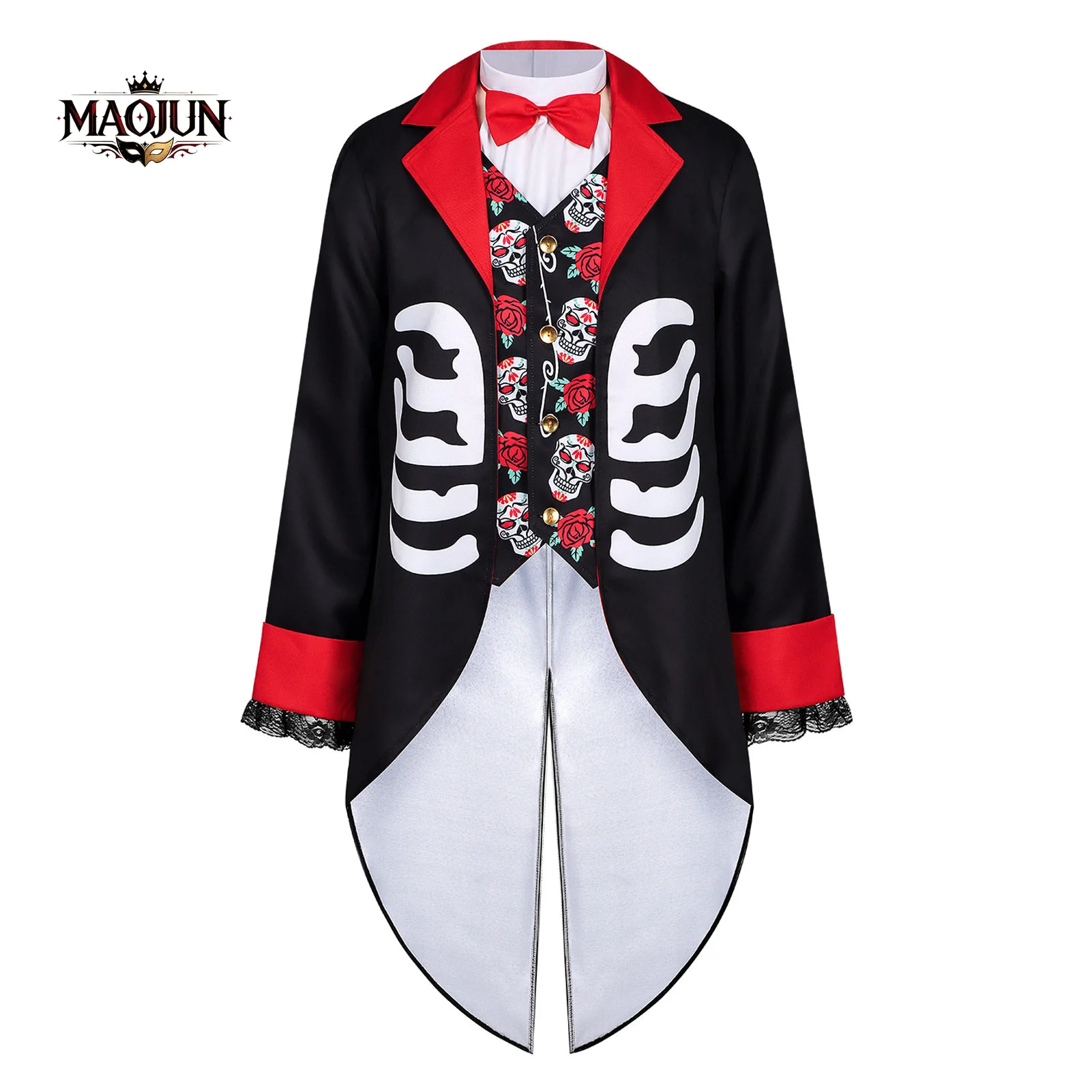 Disfraz de Mariachi para Hombre, Traje de Esqueleto Negro con Sombrero de Copa y Cuello Desmontable, Atuendo Mexicano para Fiesta de Halloween