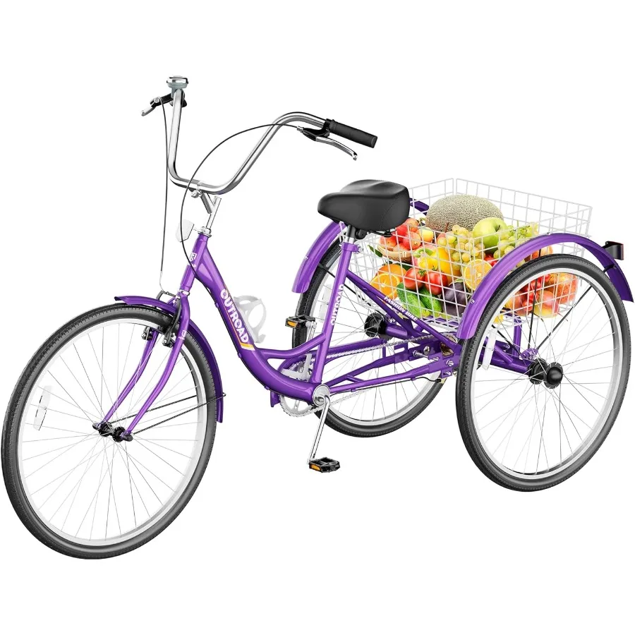 

Adult Tricycle with Large Basket 24 26 Inch Stable 3Wheel Cruise Bicycle for Shopping Beach and City Trike Perfect for Men Wome