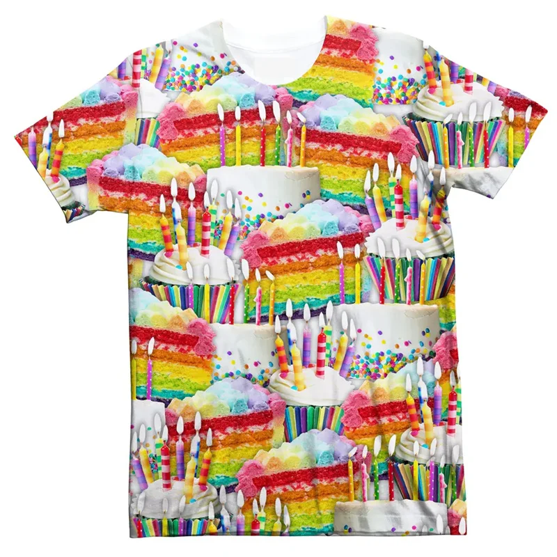 Colorful Cake Donuts T Shirt For Men Fashion Food Graphic T-Shirt Women Round Neck Short Sleeve Kids 3d Printed Funny Tee Shirts