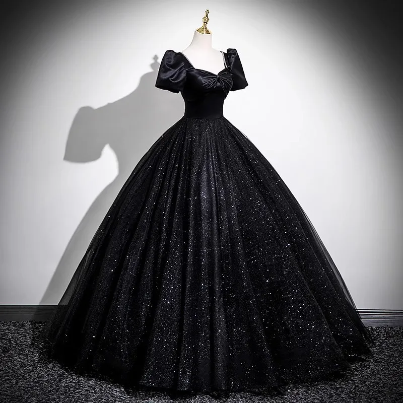 Customized Black Ball Gown Quinceanera Dresses Tulle Prom Birthday Party Gowns Evening Formal Occasion Vestido De Noche