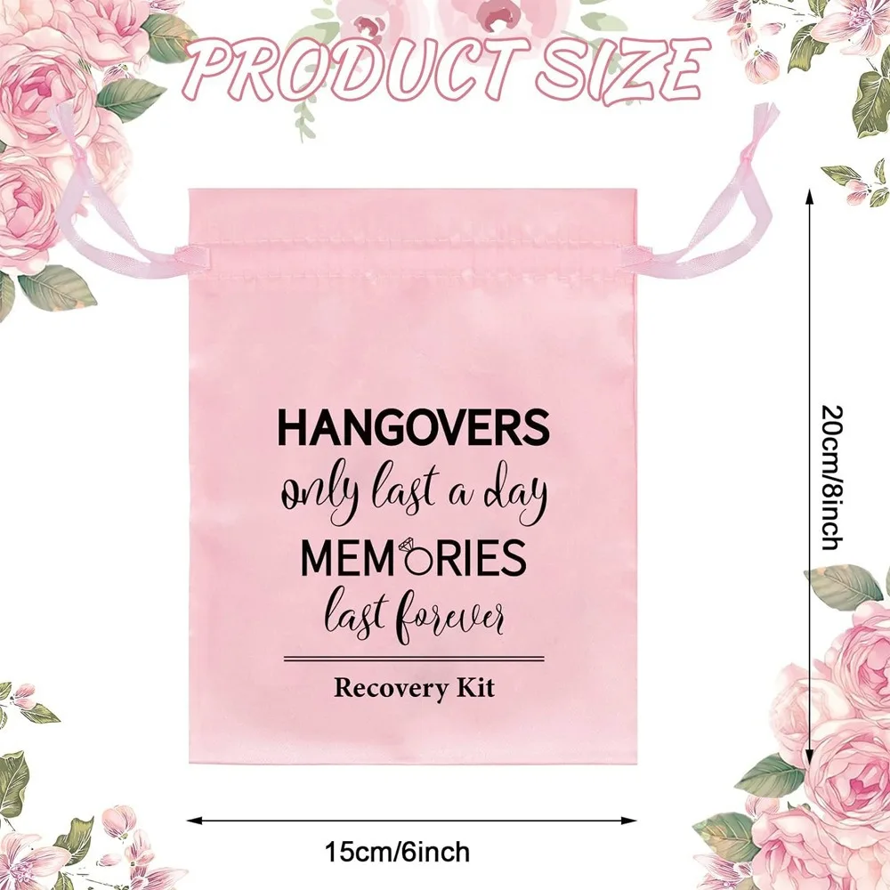 20pcs/Lot 15*20cm Hangover Kit Recovery Kit Bag Personalized Pink Satin Draw String Pouch Wedding Bridal Birthday Gift Bags
