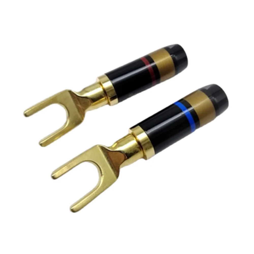 

2PCS Copper Body Gold-plated Banana Plug Connector Speaker Wire Y Type Split Plug Audio Head Banana Plug Connector