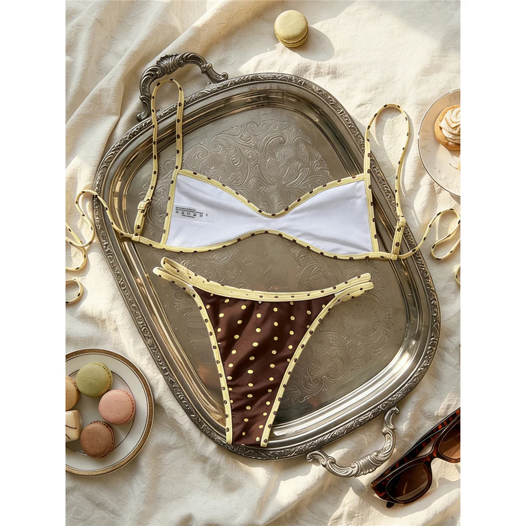 XS - L 2026 Bedruckter Bikini mit Polka Dots, Damen-Badeanzug, zweiteiliger Bikini-Set, kariertes Badeoutfit, Badeanzug, Schwimmanzug V8039 – Detail 9