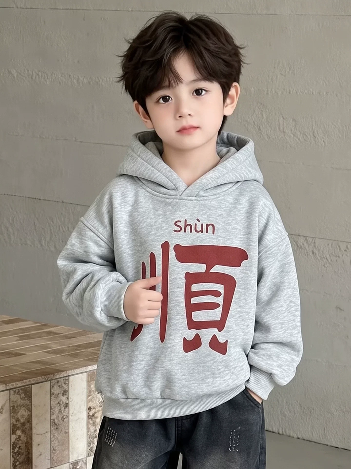 Children's fleece pullover sweater - new autumn-winter style - small children's hooded shirt - warm clothing