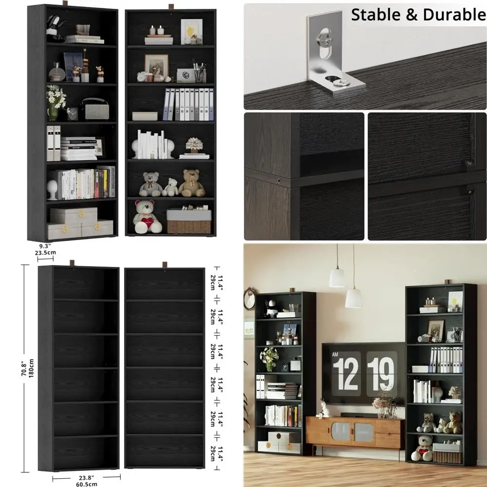 Floor Standing 6-Tier Display Storage Bookcases Set of 2, 70 Tall Home Decor Furniture, Tall Bookshelf Units for Home