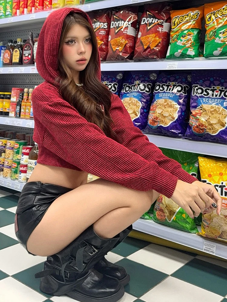 

SylCue куртка с капюшоном и буквенным принтом, женская осенняя трендовая куртка на молнии с длинным рукавом и открытым пупком, повседневные уличные повседневные модные пальто