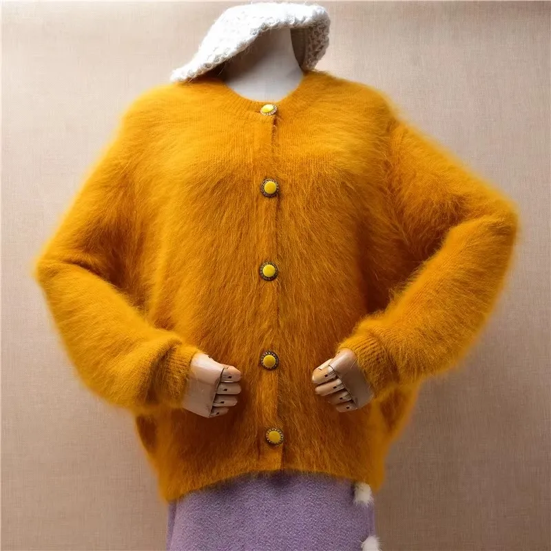

Женская осенне-зимняя одежда Mujer, повседневная волосатая ангорская кроличья шерсть, вязаные свободные кардиганы с длинными рукавами, свитер, куртка, пальто