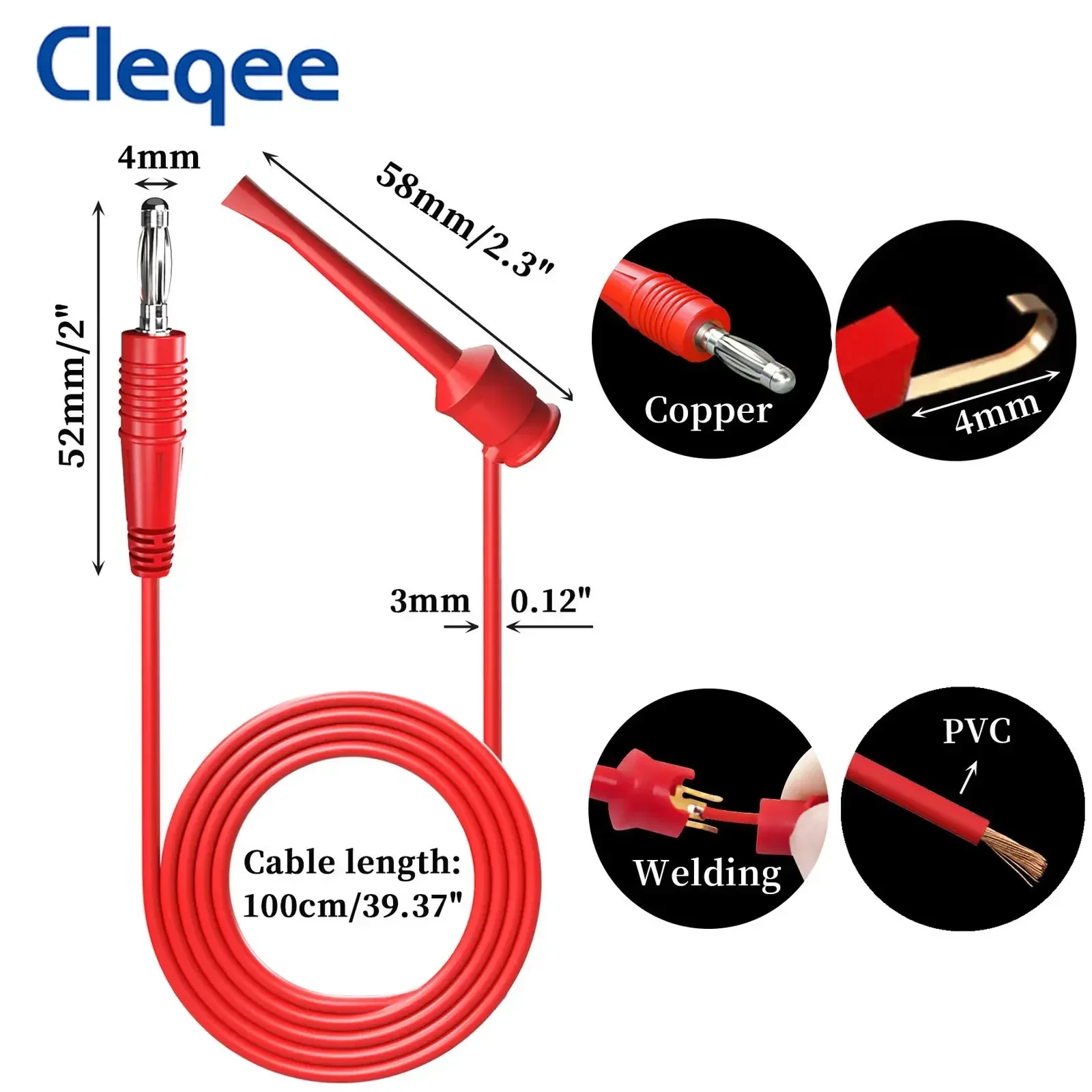 Cleqee P1039 4 mm Bananenstecker zum Testen von Hakenclip-Messleitungsset, Mini-Grabber-Kabel für Multimeter, elektronische Testwerkzeuge, 2 Stück/4