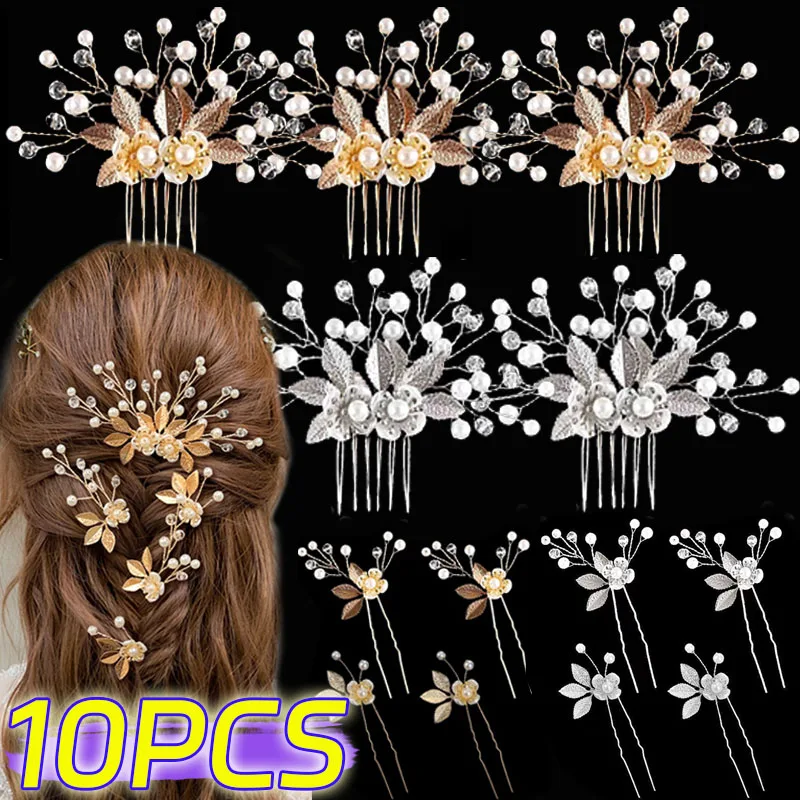 Wedding Bridal Pearl Hairpin U-shaped Metal Head Piece Hairs Comb Hairpins Bridesmaid Crystal Birthday Hair Jewelry Accessories