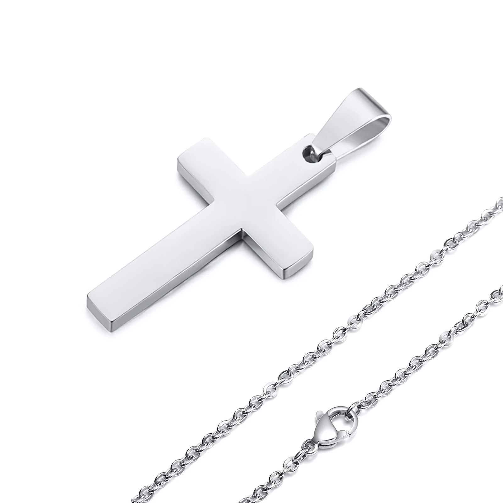 Wasserdichte Kreuz-Halsketten für Männer, männliche Geschenke, Schmuck, Anti-Allergie-Edelstahl, schlichter Kreuz-Anhänger mit Seilkette