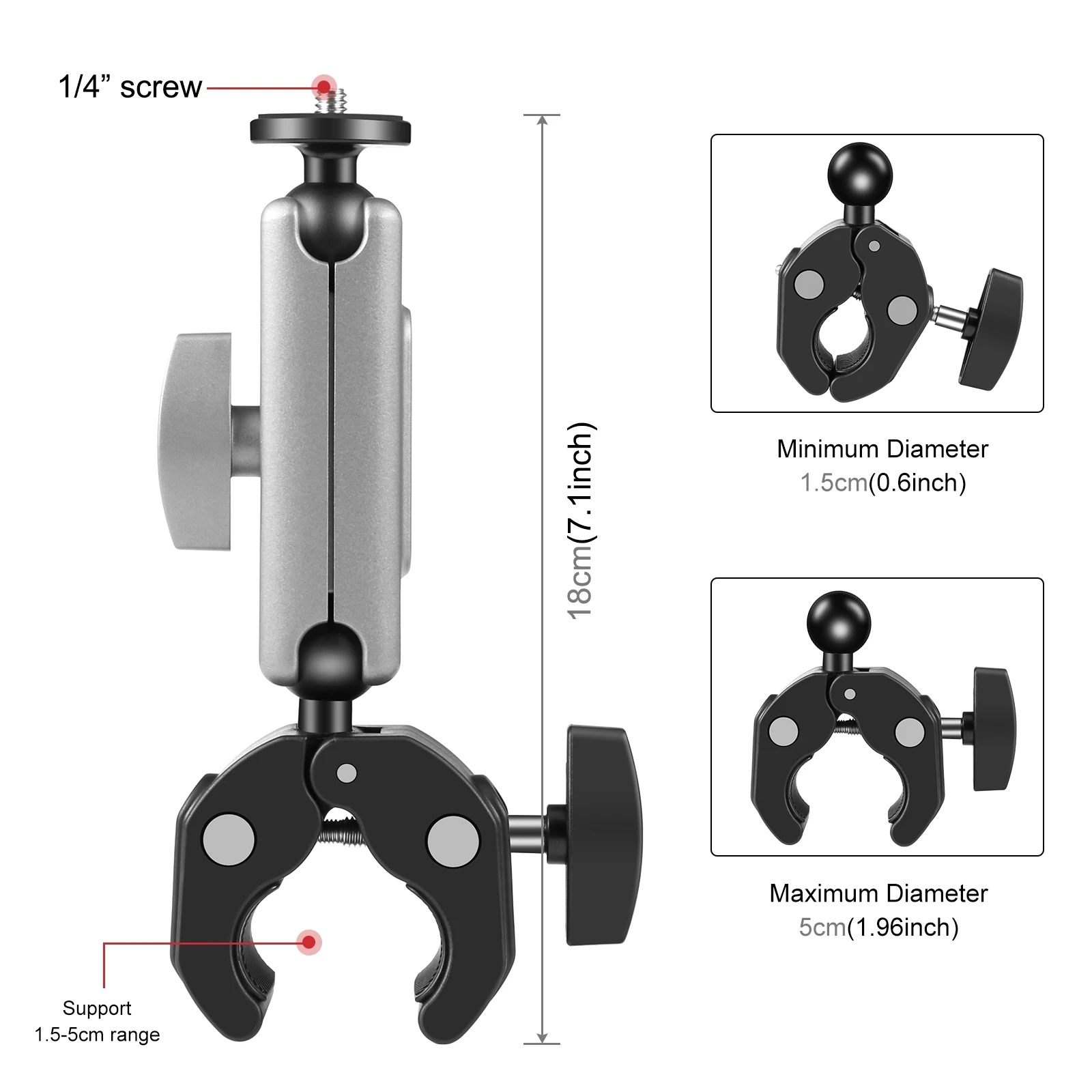 PULUZ Motorcycle Crab Pliers Clip Arm Mount & Adapter&Long Screw For Gopro MISSION 1/1 PRO/Insta360/DJI Sport Camera Accessories