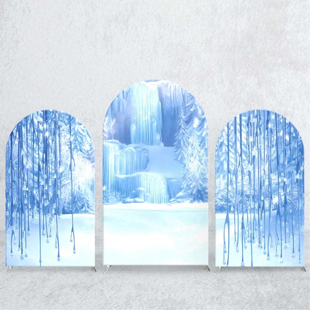 

TB Frozen Theme Winter Snow Ice Arch Backdrop blueElastic Fabric for Kids Birthday Party Baby Shower Photo Background Decoration