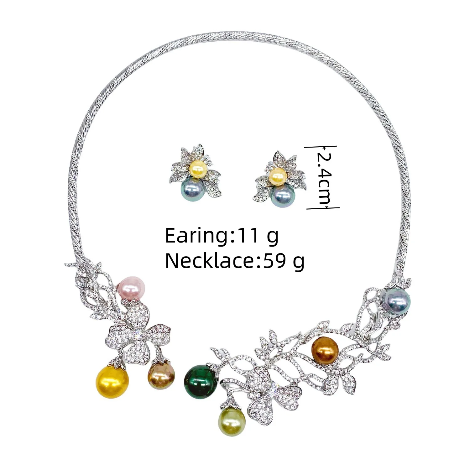 New Set Luxury Summer Multi-color Pearl Flower Open Collar Necklace Earrings Ladies Jewellery Party Travel Prom Wedding M-426