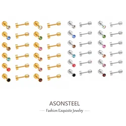 ASONSTEEL 12pairs/lots Colorful Dazzling Cubic Zirconia Stud Earrings Anti-allergic Stainless Steel For Women Trendy Jewelry