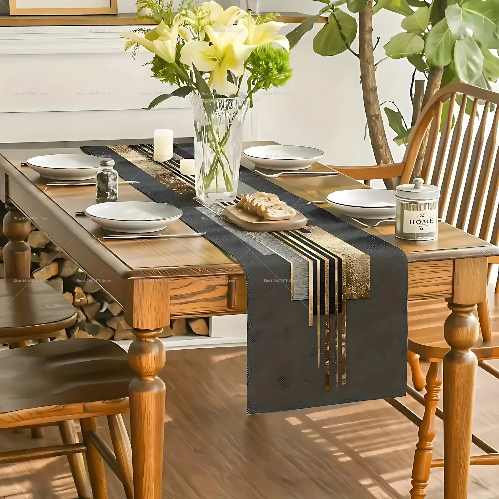VIKAMA Nordic-Style Geometric Table Runner Living Room Coffee Table Decorative Runner Dining Table Decorative Runner