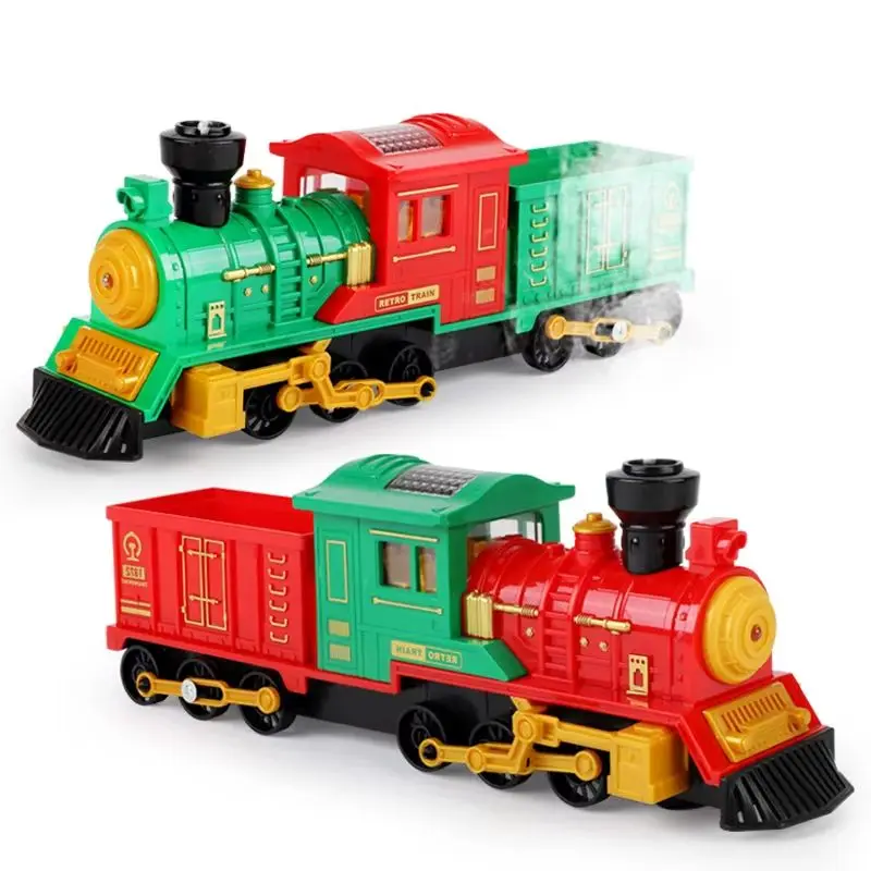 Xmas Electric Retro Sound and Light Steam Spray Train Model Diecast & Toy Vehicles Decoration Collection Boy Toys Christmas Gift