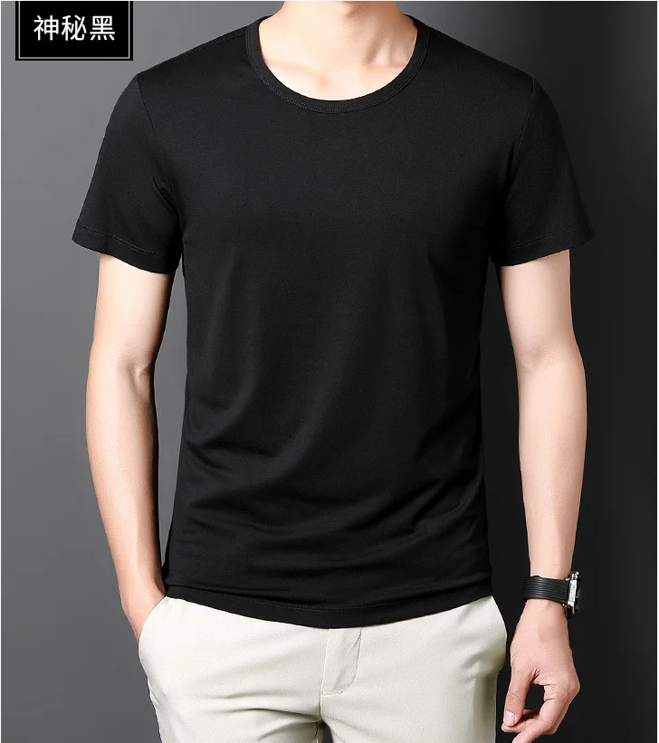 Tees Men T-shirts White Black Short Sleeve Loose Round Neck Bottoming Shirts Trendy Casual Solid Color Pullover Male Clothing