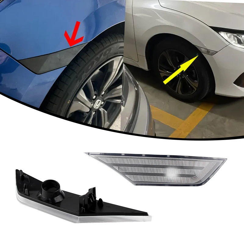 2PCS Only Shells ABS Side Marker Light Lens Covers For 10th generation Honda Civic 2016 2017 2018 2019 2020 OEM# 34300-TET-H01