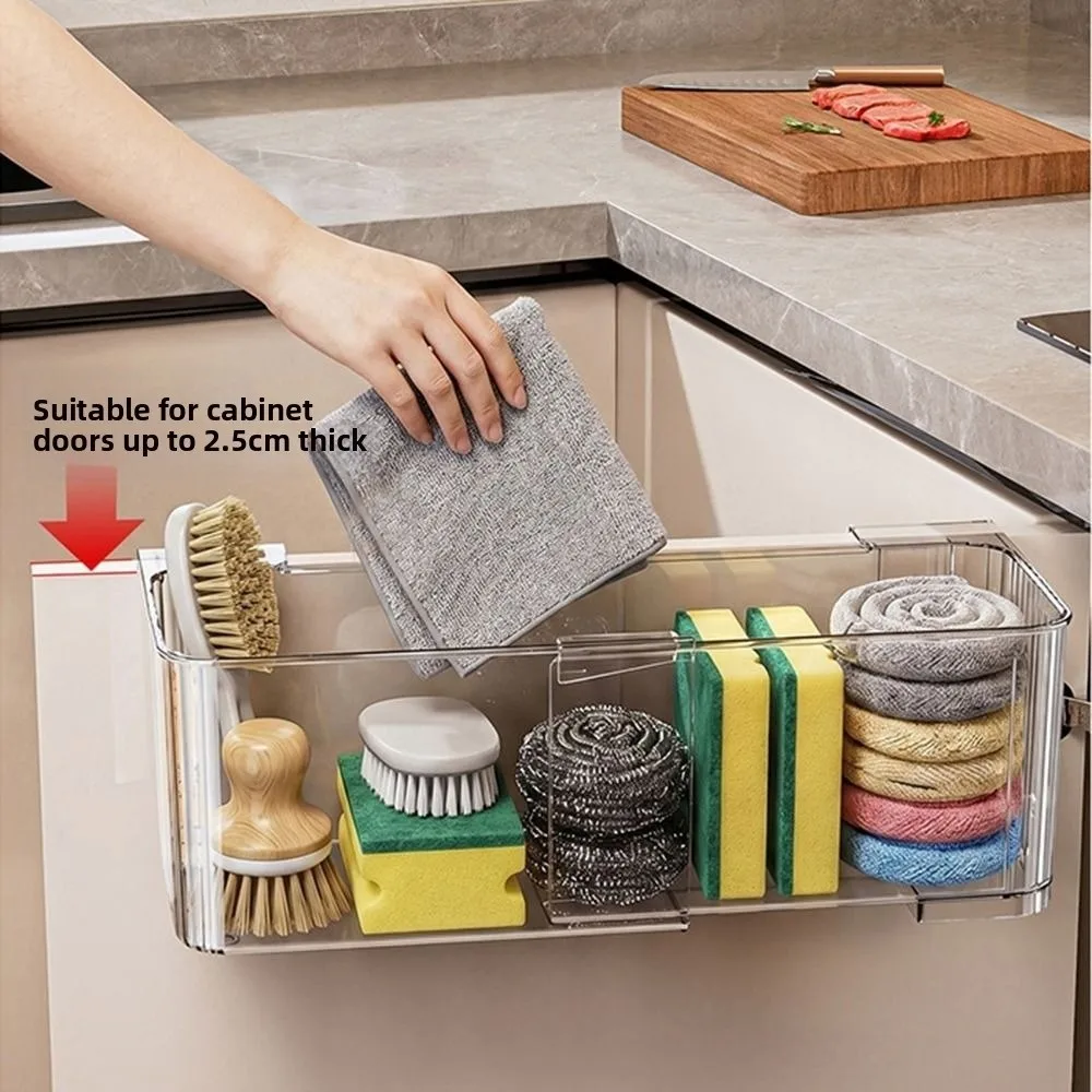 Transparent/White Cabinet Door Storage Basket Retractable Large Capacity Hanging Kitchen Organizer Strong Load Bearing