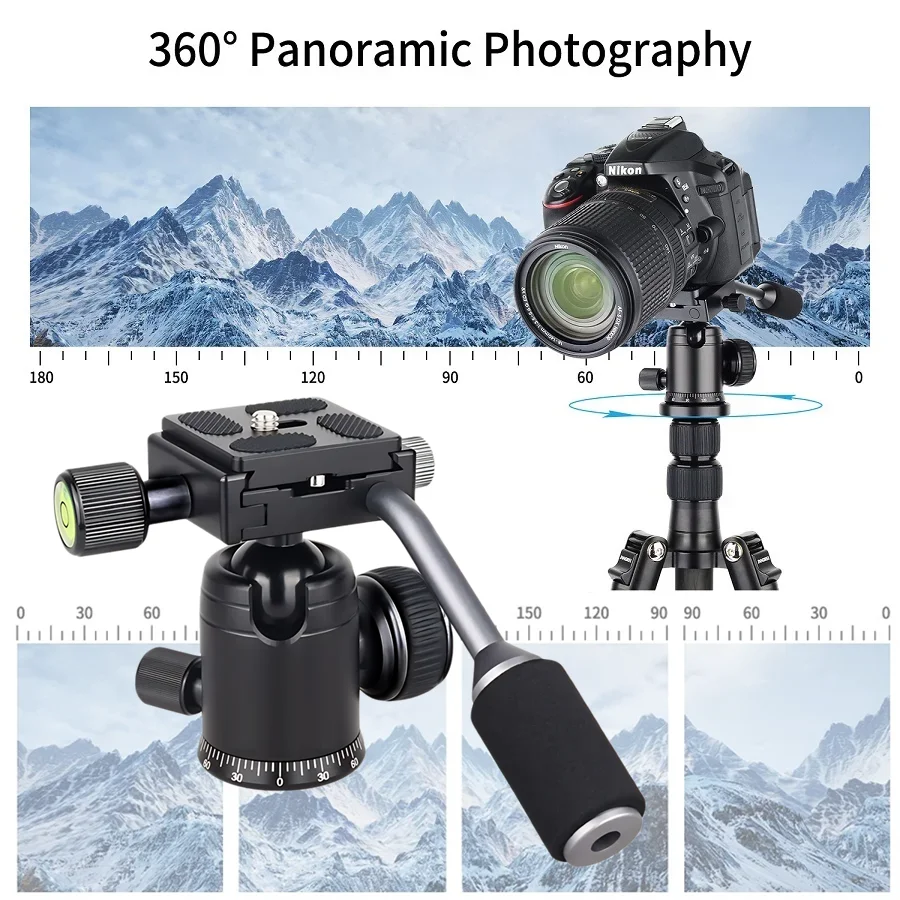 Профессиональная шаровая головка из алюминиевого сплава с ручкой и винтом 1/4 для камеры, телефона, штатива, палки для селфи, стабилизатора телескопа, нагрузка 8 кг Профессиональная шаровая головка из алюминиевого сплава с ручкой и винтом 1/4 для камеры, телефона, штатива, палки для селфи, стабилизатора телескопа, нагрузка 8 кг