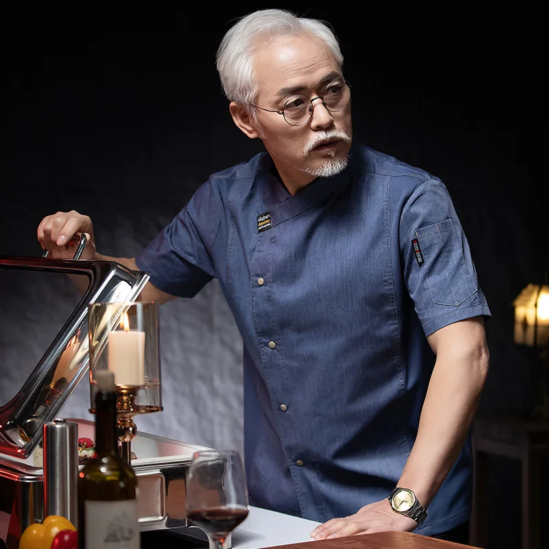 ホテルレストラン厨房作業服半袖シェフジャケットベーカリーペストリーシェフサマーホワイトキッチンコート