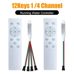 LED Running-Water Controller White/Black 12Key RF Remote DC5V-24V 4Channel Control WS2811 Single Color Flowing Horse Pixel Strip