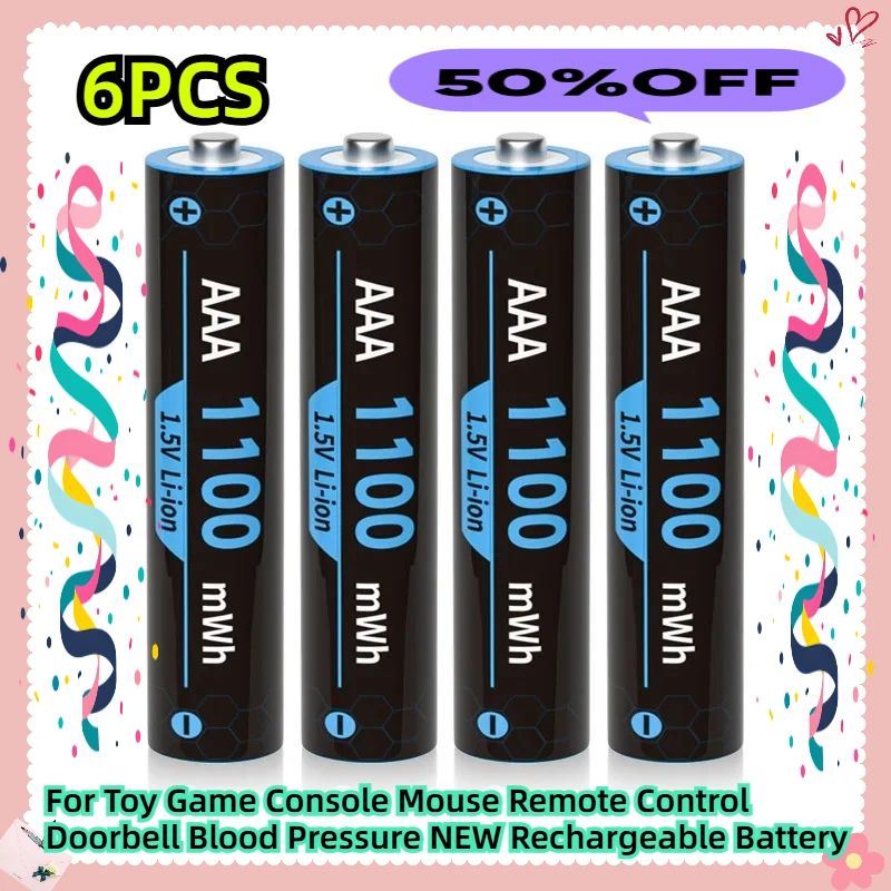 6PCS 1.5V AA 4255mWh /AAA 1100mWh For Toy Game Console Mouse Remote Control Doorbell Blood Pressure NEW Rechargeable Battery