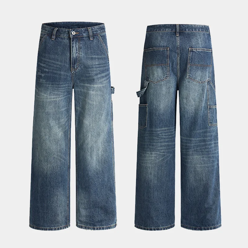 Men Cityboy Jeans Trousers Streetwear Fashion Loose Casual Multi-pocket Vintage Washed Denim Wide Leg Cargo Baggy Jeans Pants