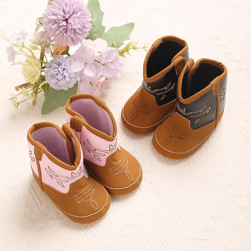 

Fashion New 0-18M Baby Boots PU Printed High Top Leather Boots Soft Soled Baby Boots For Toddlers To Learn How To Walk