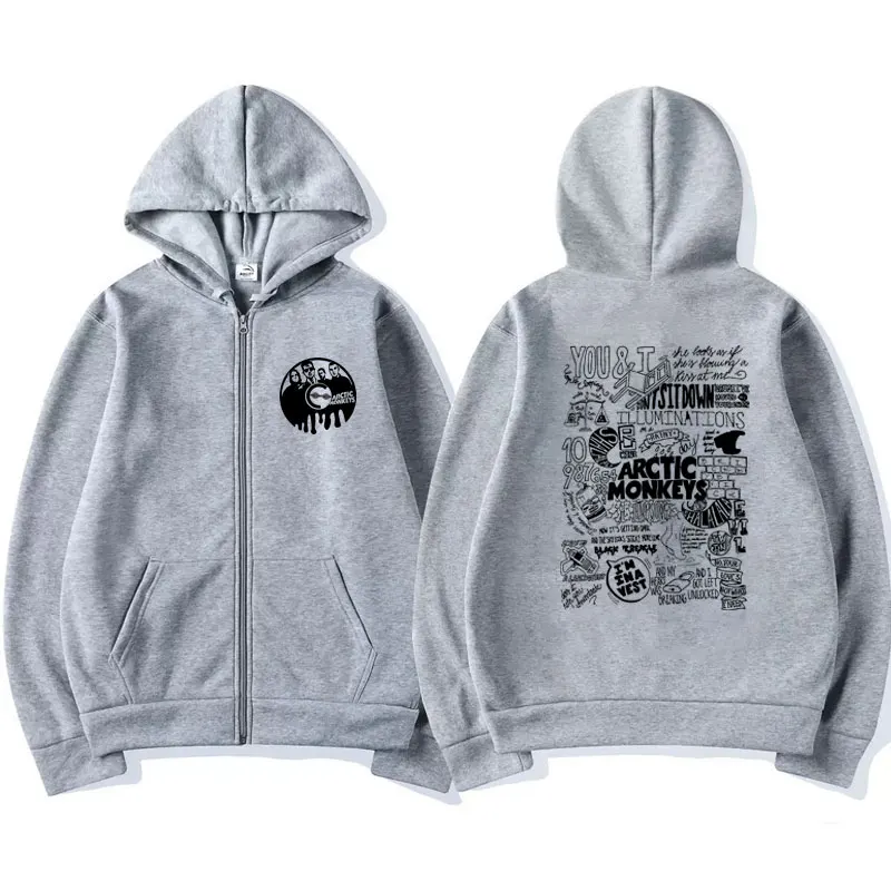 Vintage Arctic Monkeys Graphic Print Zip-up Hoodie Men Women Winter Fleece Zipper Jacket Retro Rock Hip Hop Oversized Coat Male