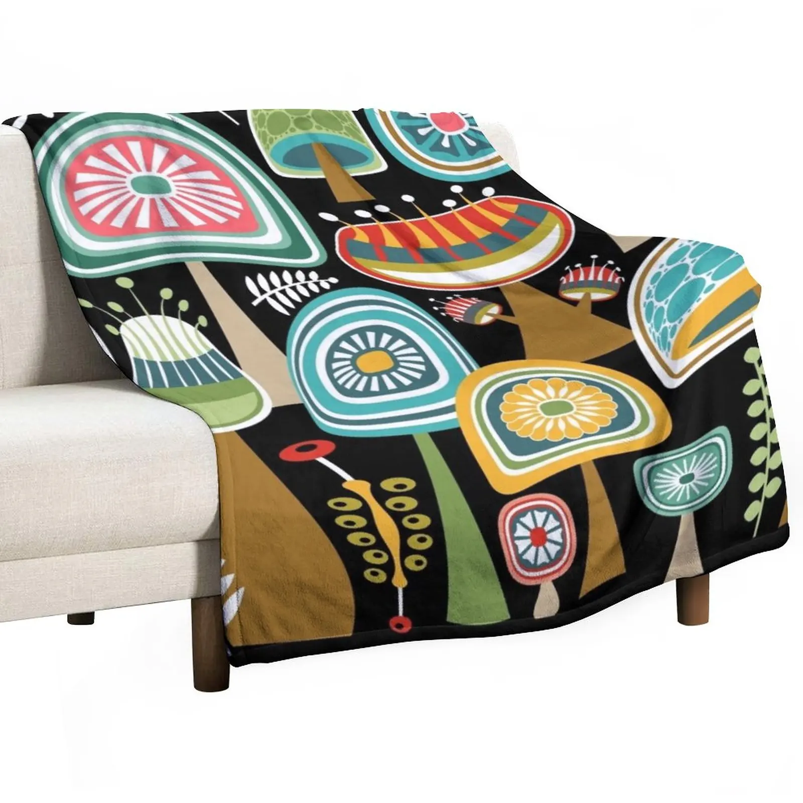 Colorful Mid Century Modern Mushrooms // Large Scale Throw Blanket Decorative Sofa Blankets Blanket For Baby