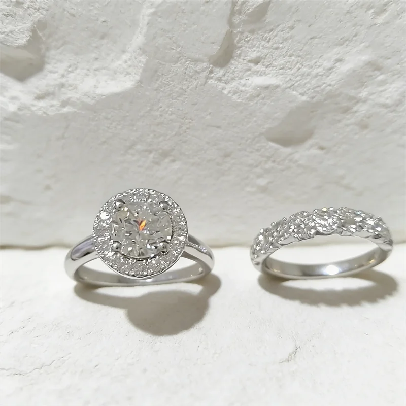 Elegant White Stone Zircon Luxury Engagement Silver Color Round Rings Set Party Anniversary Wedding Rings for Women