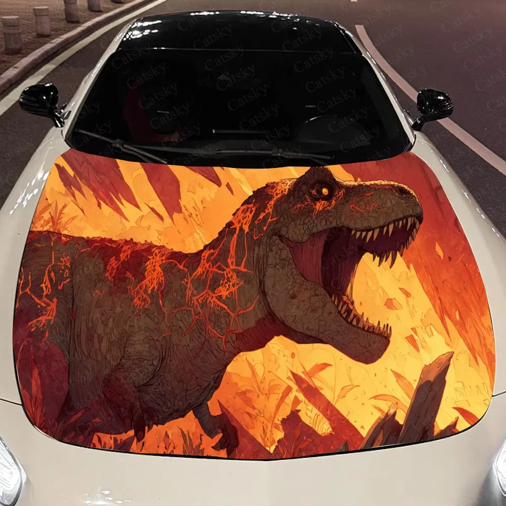 

Colorful Flaming Dinosaur Auto Cover Sticker, Waterproof and Self-adhesive Auto Hood Decal, Auto Vinyl Wraps, Cool Car Exterior