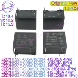 10Pcs/lot DC 5V 12V 24V Relays JZC/HF32F - 005/012/024VDC -HS3 ZS3 HS 3A 5A 8A 10A 250VAC 4Pin 5Pin JZC32F-012-HS3 HF32F-024-ZS3