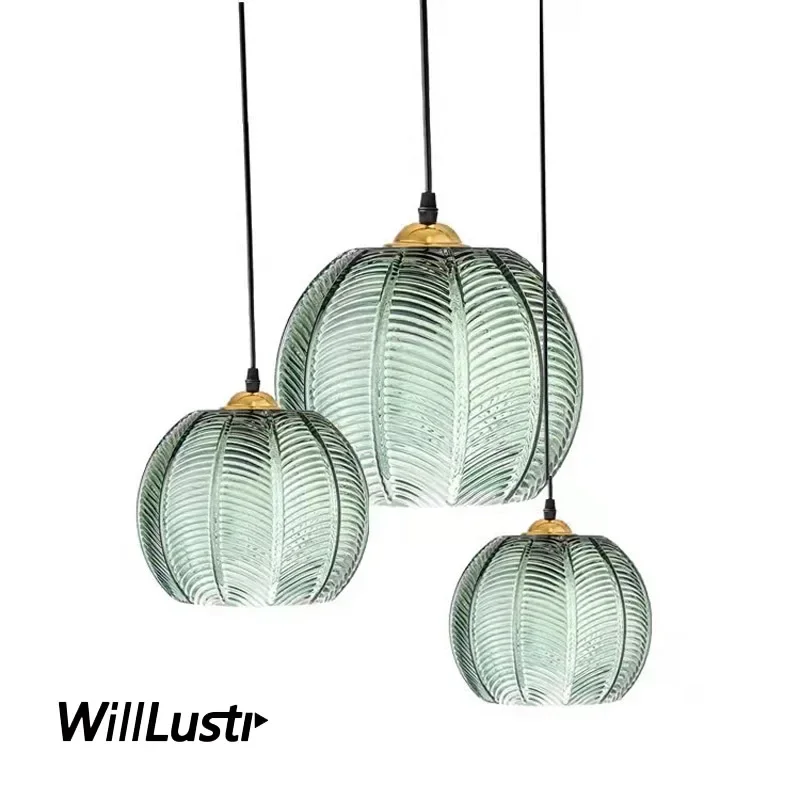 

Green Leaf Glass Pendant Lamp Suspension Light Hotel Cafe Dining Room Bar Restaurant Shop Leaf Grain Hanging Ceiling Chandelier